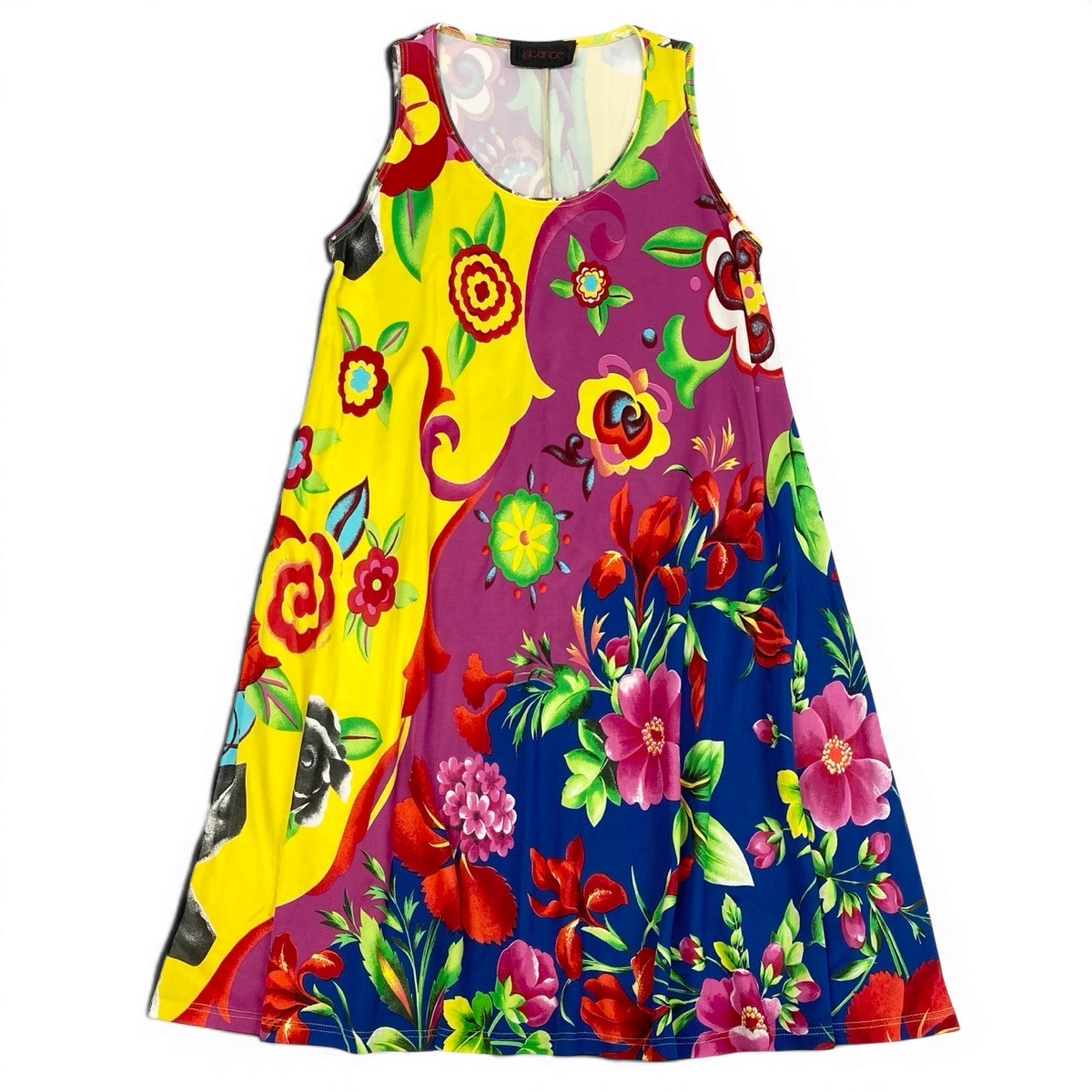 g13 【美品】Versace istante ノースリーブドレスワンピース 花柄 ストレッチ イタリア製 マルチカラー レディース 女性用k02i