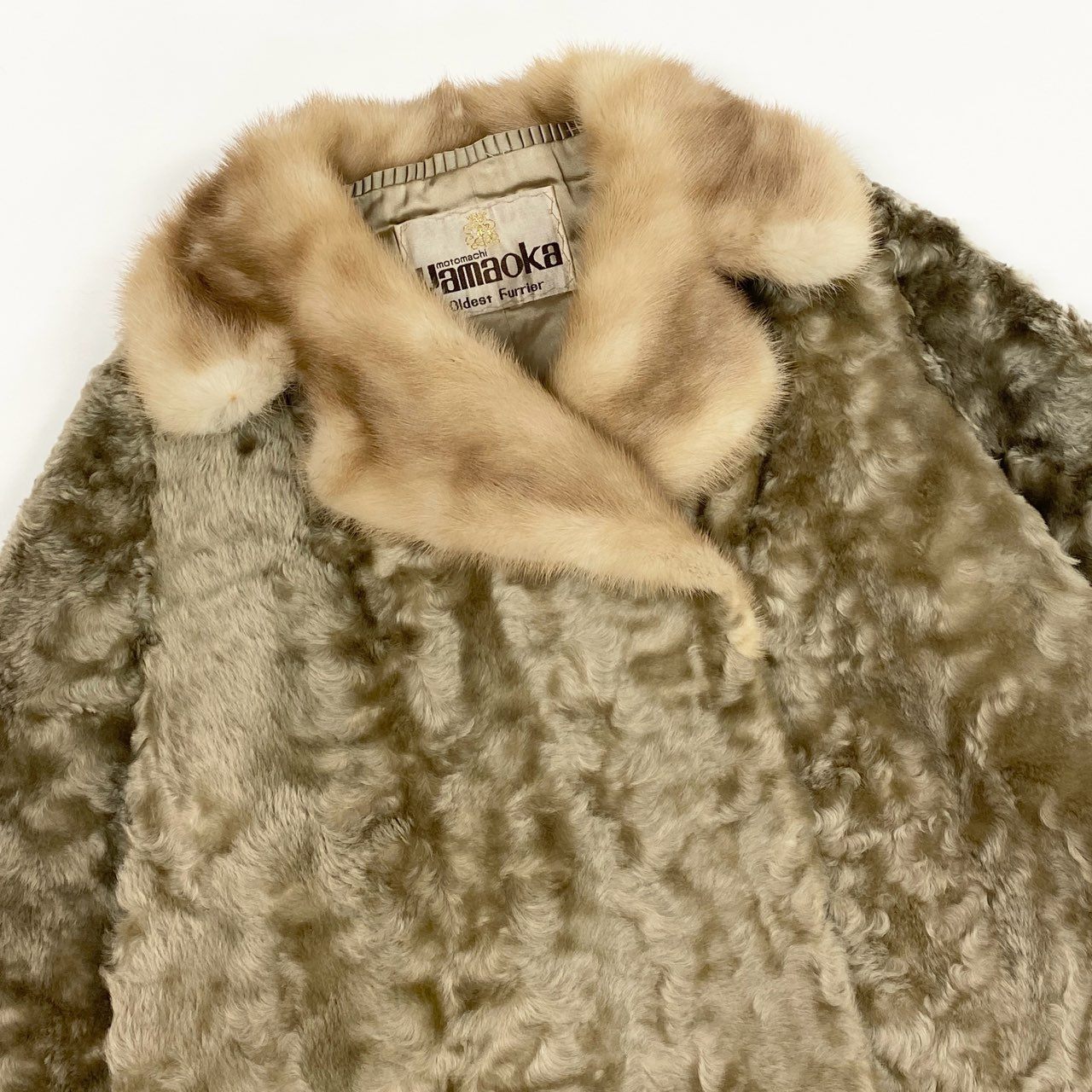 33l14 パステルミンク × カラクルラム ファーコート サイズ11号 ベージュ 本毛皮 MINK × LAMB FURt18r