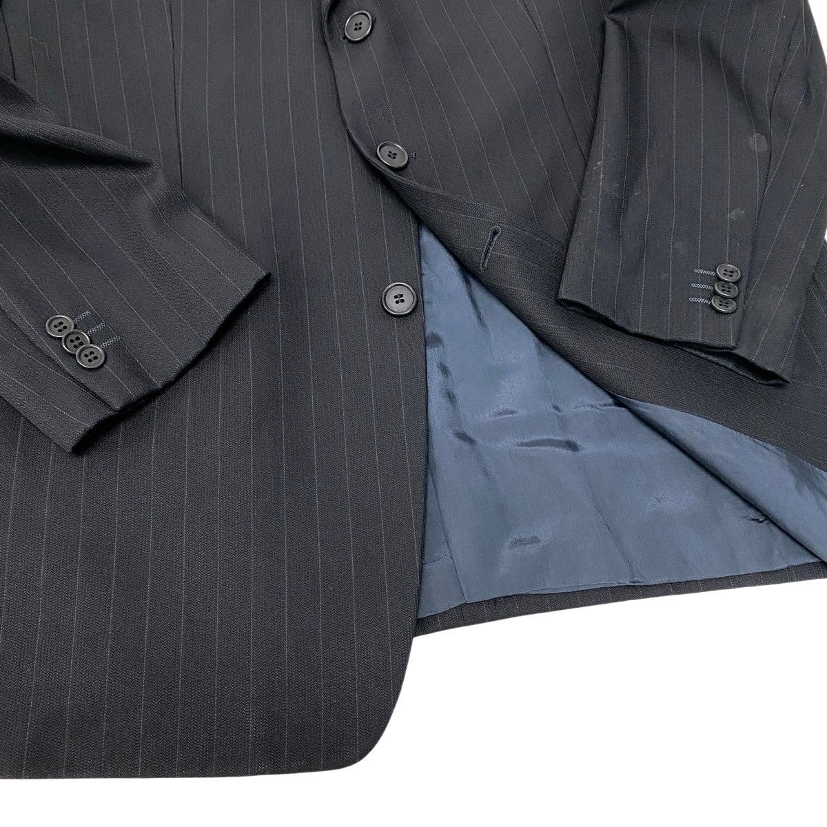 92g27 GIORGIO ARMANI LE COLLEZIONI  ジョルジオアルマーニ コレツィオーニ セットアップ シングルスーツ 3B ストライプ柄 サイズ50 ブラック メンズ 紳士服o07t