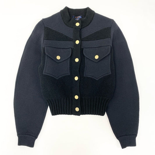 54h27《美品》LOUIS VUITTON ルイヴィトン クロップド コンパクトジャケット ニットジャケット 金ボタン  XSサイズ ブラック レディース 女性用k02i