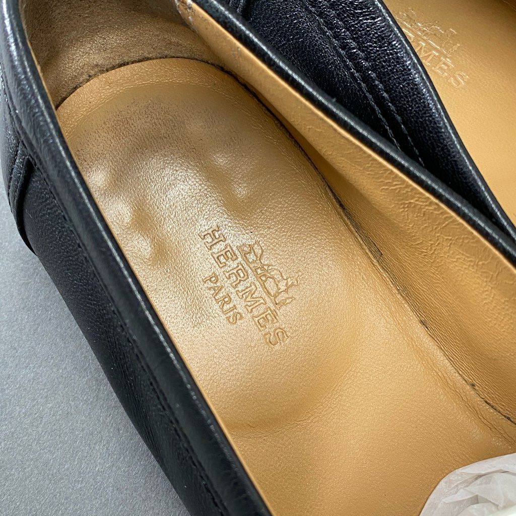 2h14 HERMES エルメス ケネディ  レザーローファー 35 ホワイト ブラック Leather Loafer シューズ イタリア製 革靴