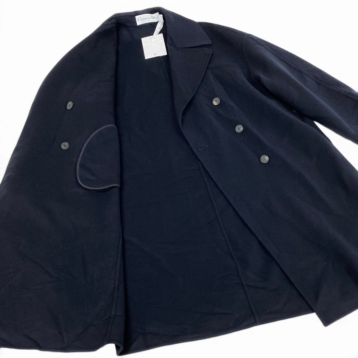 j9 【極美品】Christian Dior ダブルコート カシミヤロングコート 40サイズ ダークネイビー カシミヤ100％ レディース 女性用k02i
