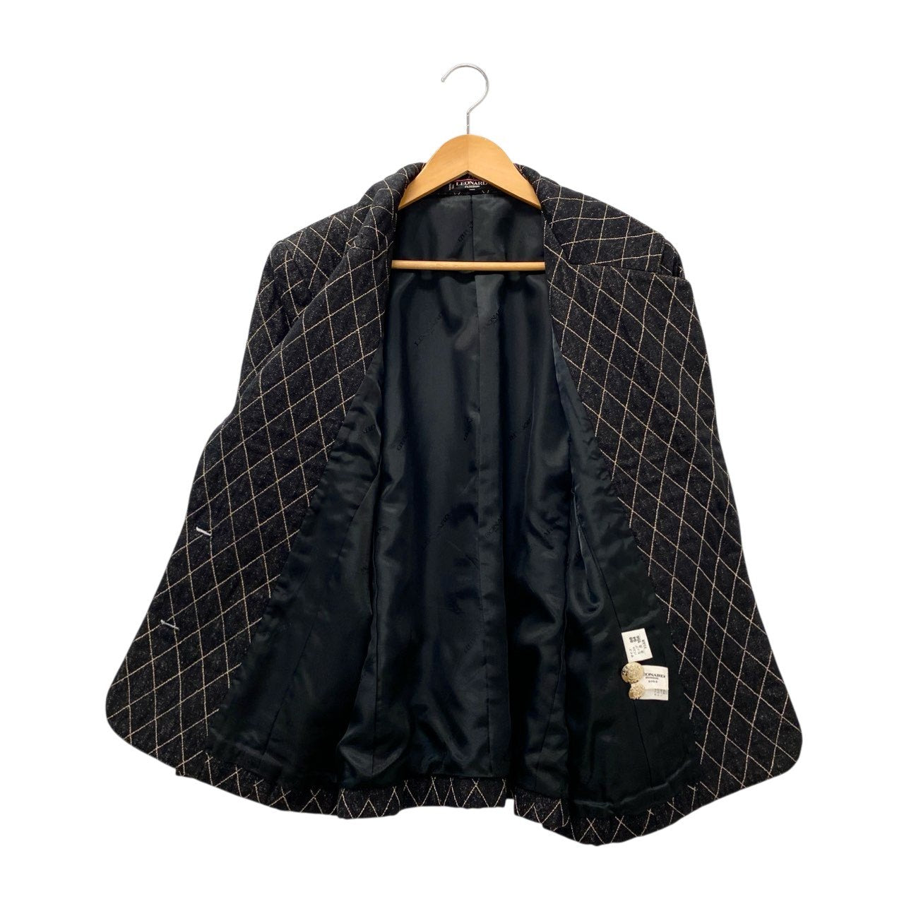 5c2 LEONARD FASHION レオナール テーラードジャケット 中綿ジャケット キルティング ゴールド刺繍 金ボタン レディース 女性服 13AR ブラックu02t