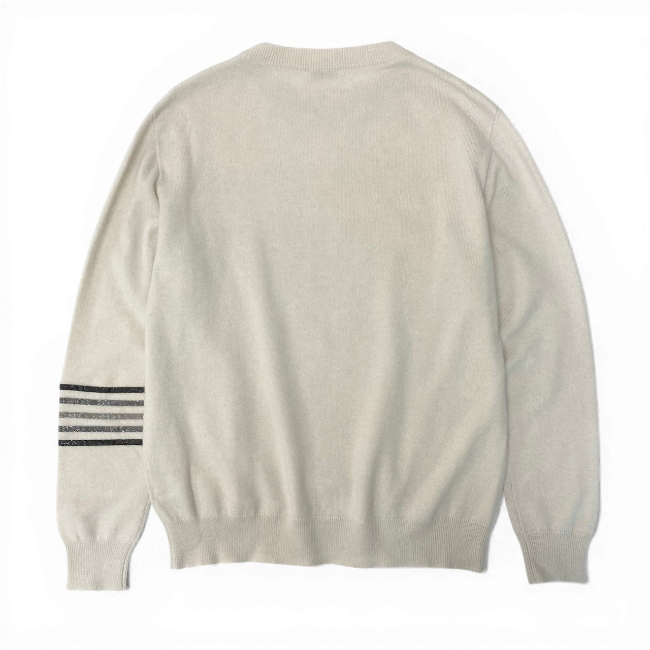 E BRUNELLO CUCINELLI ブルネロクチネリ ロングスリーブカシミヤニット ニットセーター ビーズボーダー トップス XSサイズ アイボリー グレー カシミヤ100％ メンズ 男性用nu1