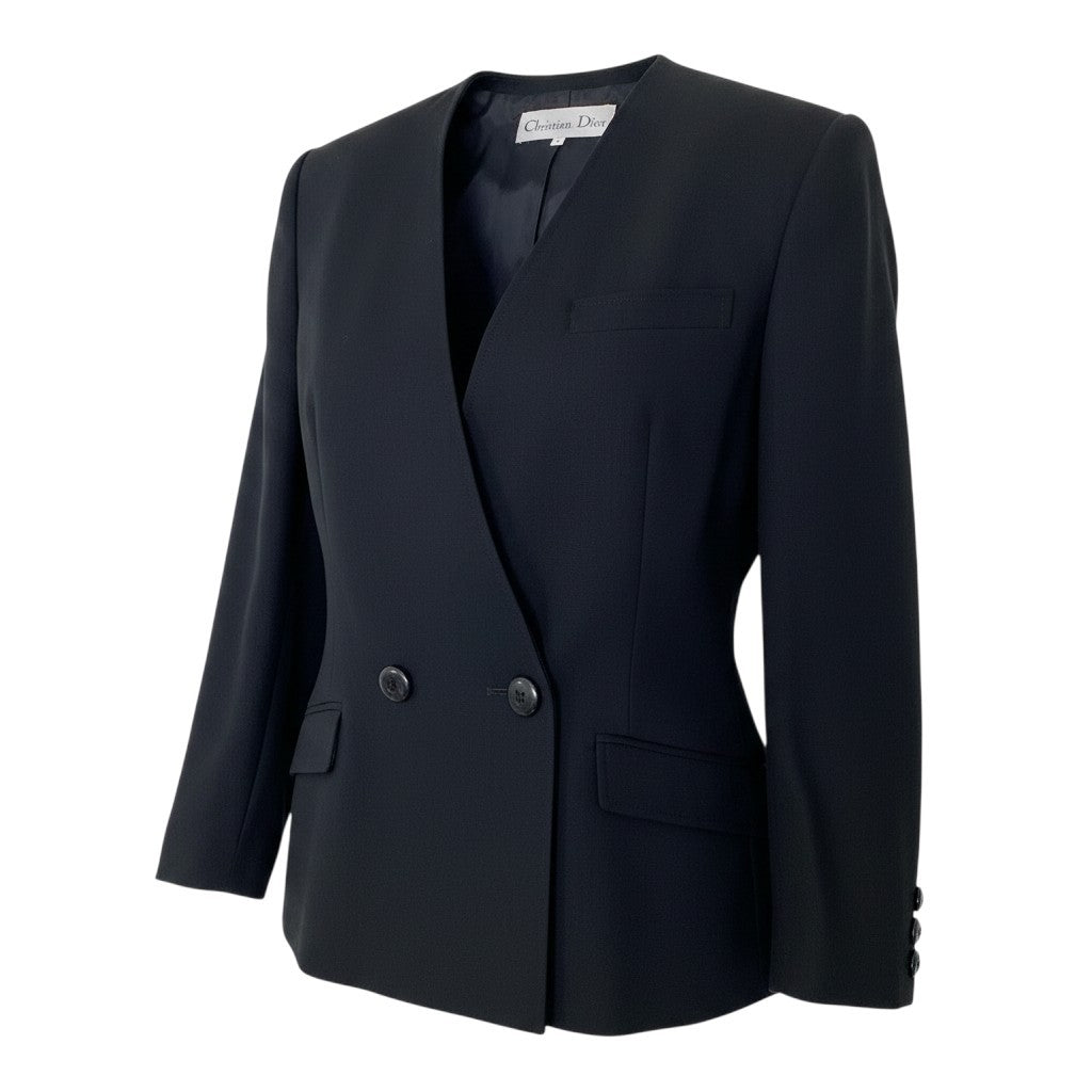 89g24 【美品】Christian Dior クリスチャンディオール ノーカラージャケット フォーマルジャケット アウター Lサイズ ブラック ウール100％ レディース 女性用u02t