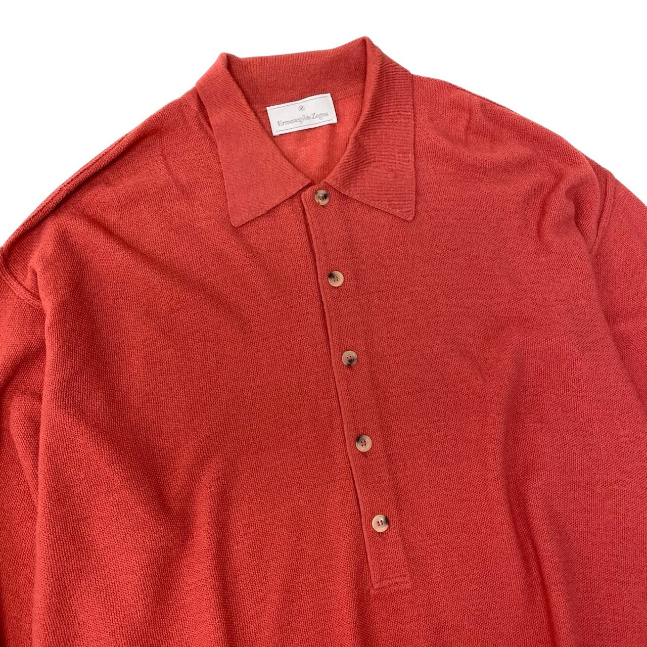 77h9 Ermenegildo Zegna エルメネジルドゼニア ニットポロシャツ ロングスリーブ ウールニット サイズ52 レッド系 メンズ 紳士服o07t
