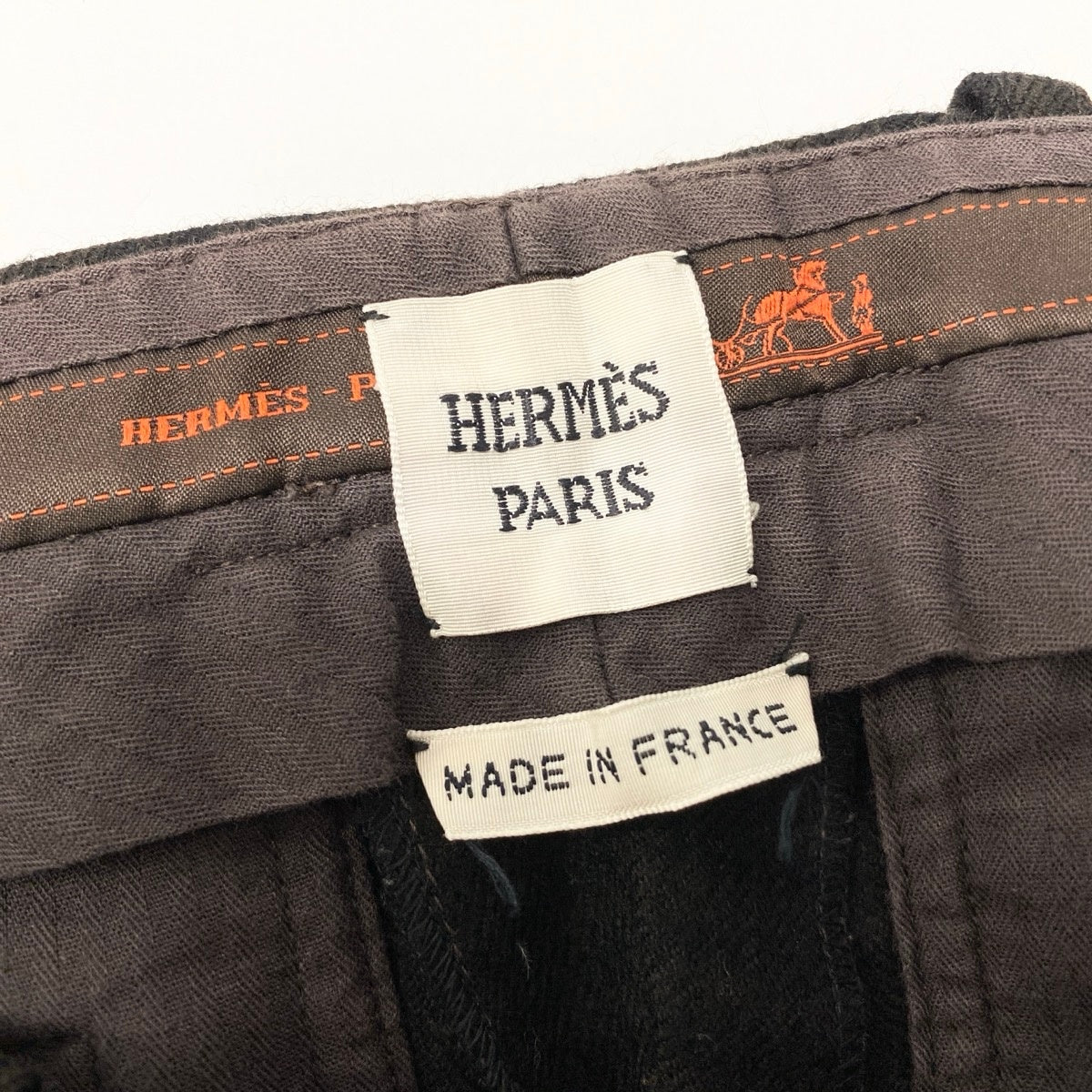 55e19 HERMES エルメス スラックスパンツ センタープレス チェック柄 サイズ34 ダークブラウン色 ウール100％ レディース 女性服u02t