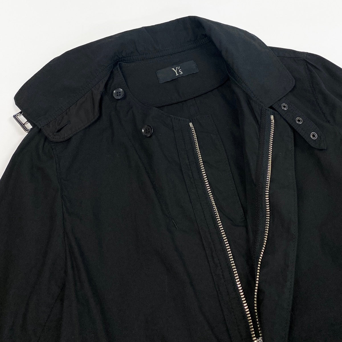 Ae25 Y`s ワイズ YOHJI YAMAMOTO ヨウジヤマモト ダブルジップ コートブルゾン 薄手 アウター サイズ2 ブラック コットン100％ レディースta1