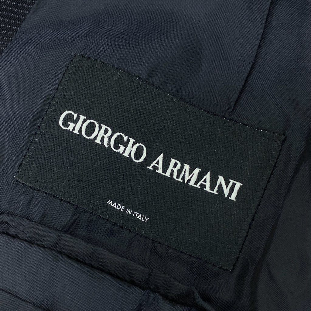 42a27 GIORGIO ARMANI ジョルジオアルマーニ イタリア製 セットアップ ダブルスーツ フォーマル ウールブレンド〇 大きいサイズ 52 ブラックo07t