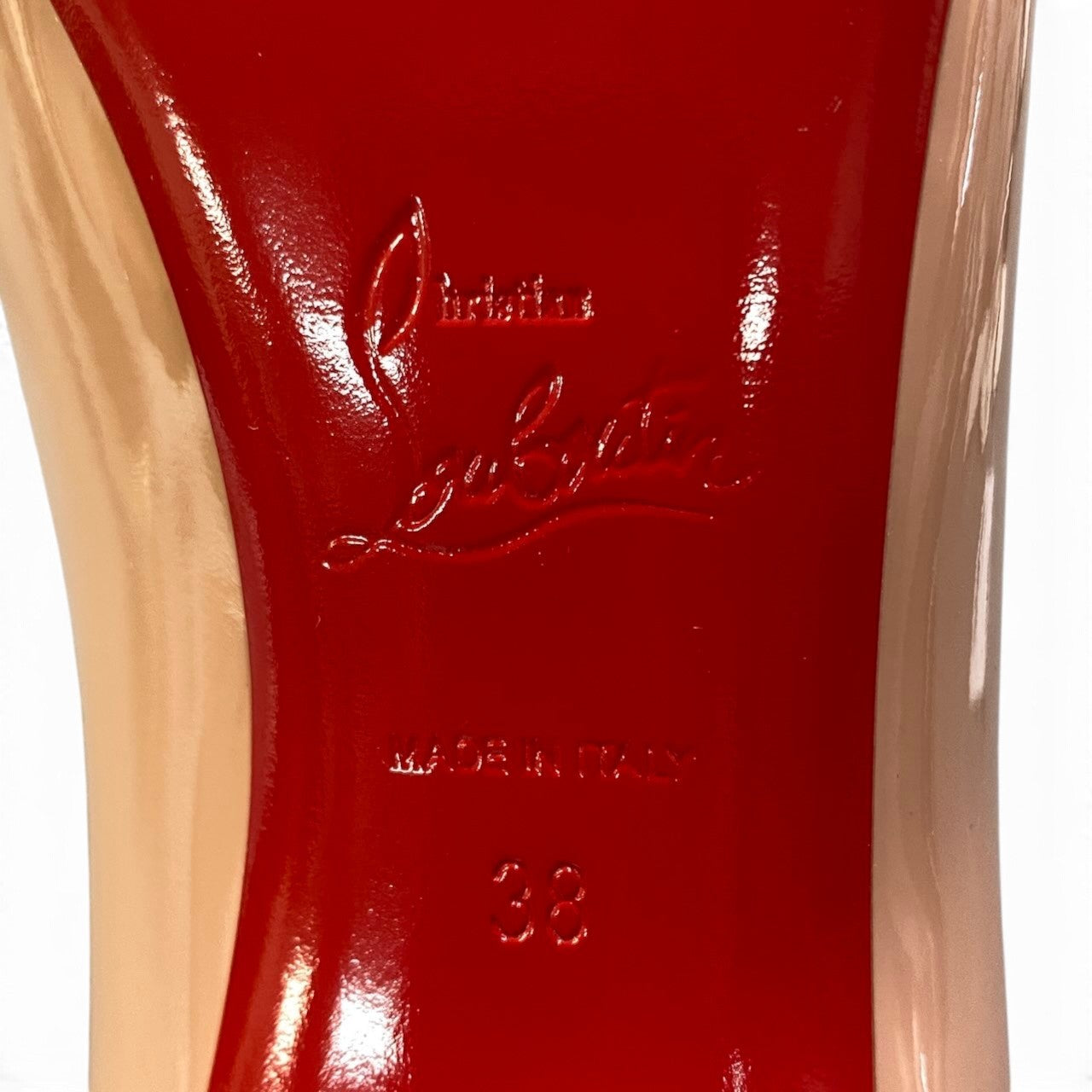 i1 Christian Louboutin クリスチャンルブタン KATE100 パテントレザー ポインテッドトゥパンプス サイズ38 ピンクベージュ レディースk02i