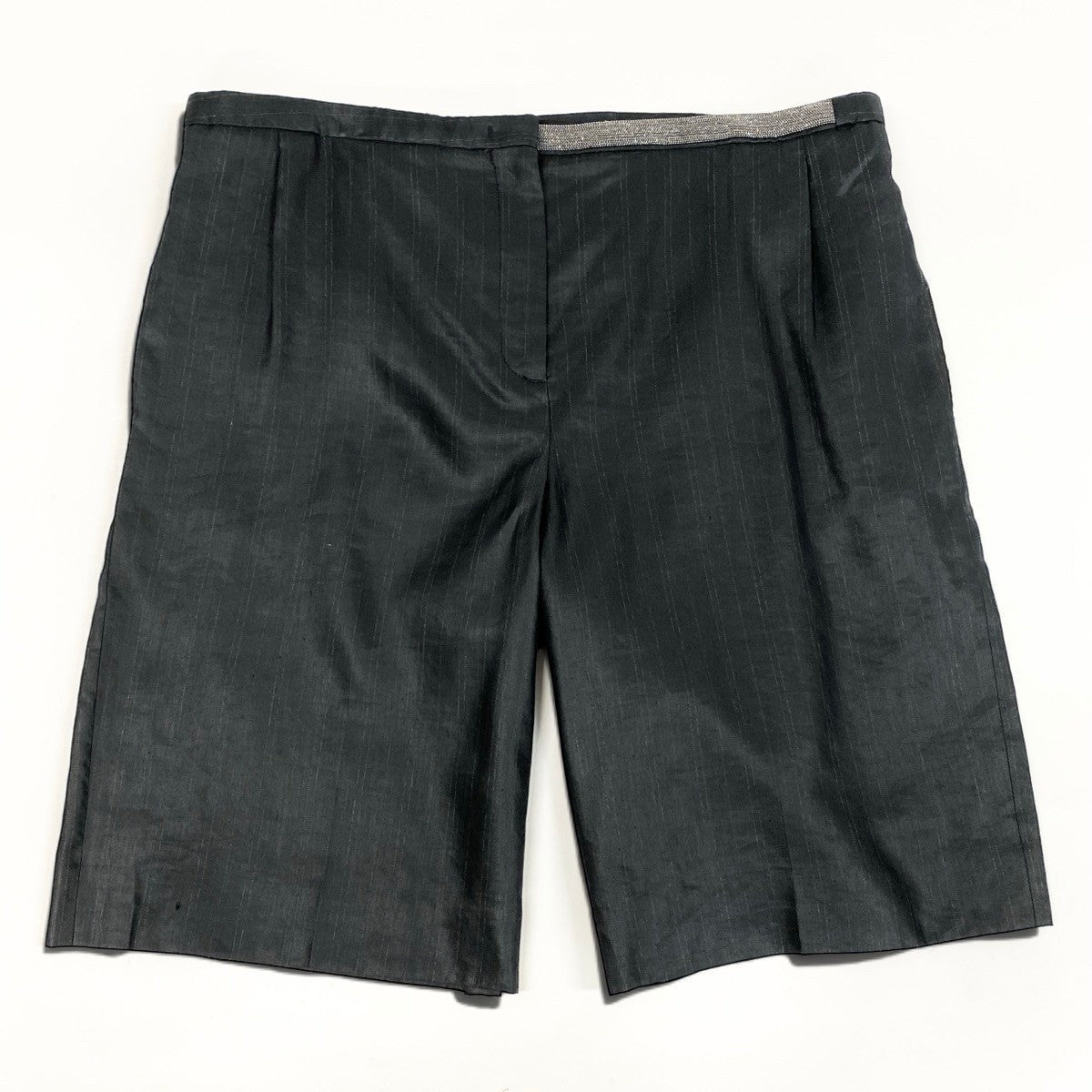 37i15 【極美品】FABIANA FILIPPI ファビアナフィリッピ リネンハーフパンツ ストライプ イタリア製 42サイズ ダークグレー レディースu02t