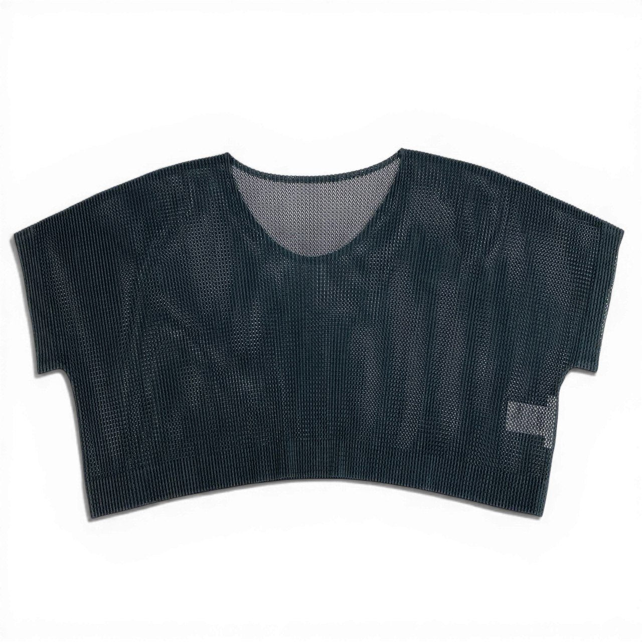 Ad7 PLEATS PLEASE プリーツプリーズ メッシュ素材 クロップドワイドカットソー 半袖Tシャツ サイズ3 ブラック レディースta1
