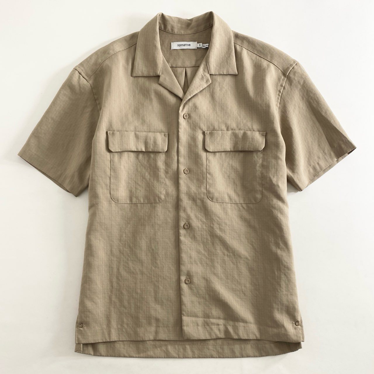 59g26 《美品》 NONNATIVE ノンネイティブ BOWLER S/S SHIRT P/R RIPSTOP リップストップ オープンカラー 半袖シャツ NN-S3917 1 ベージュ