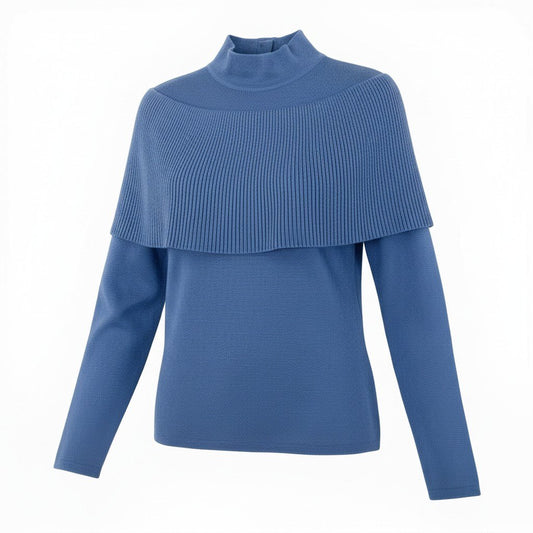 63a28 Salvatore Ferragamo サルバトーレフェラガモ 長袖ニットセーター ハイネックニット オフショルダーデザイン トップス XSサイズ ブルー ウール100％ レディースo07t