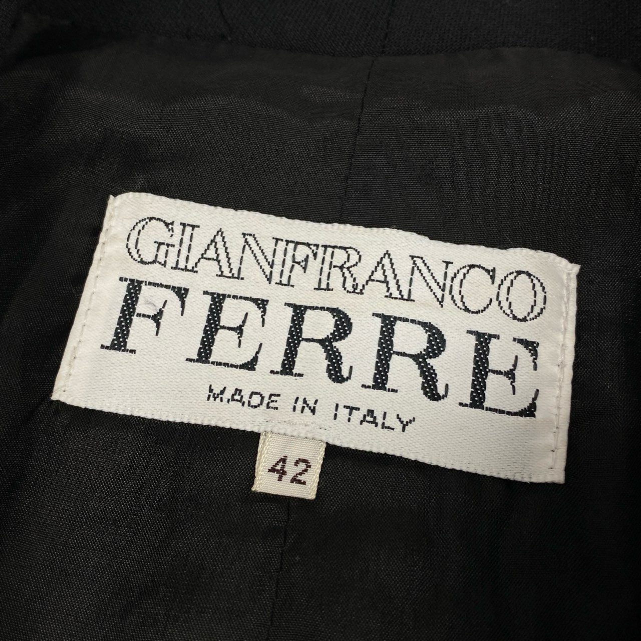 2L12 Vintage GIANFRANCO FERRE ジャンフランコフェレ 薄手コート ロングコート ダブルブレスト レース 変形スリーブ 42 ブラック ウール レディース 女性用 イタリア製u02t
