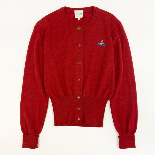 82f24 Vivienne Westwood GOLD LABEL ヴィヴィアンウエストウッド ゴールドレーベル イタリア製 オーブ刺繍 長袖ニット カーディガン 羽織 Sサイズ レッド ウール レディース