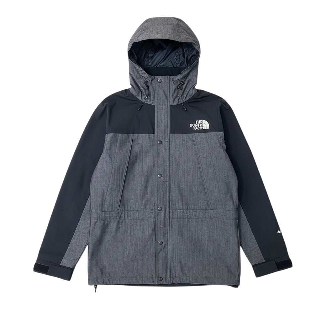 12i25 THE NORTH FACE ザノースフェイス マウンテンライトデニムジャケット ゴアテックス ロゴ刺繍 XLサイズ グレー ブラック ナイロン100％ メンズ 男性用u02t