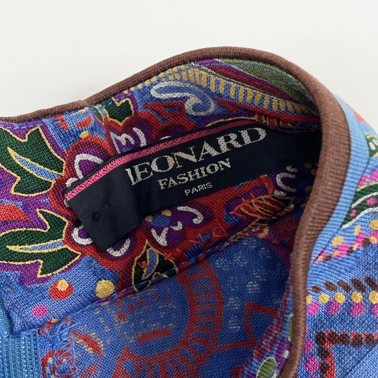 65d16 LEONARD FASHION レオナール ロングワンピース 総柄プリント ペイズリー柄 花柄 ベルト付 サイズM ブルー ウール シルク レディース 女性用u02t