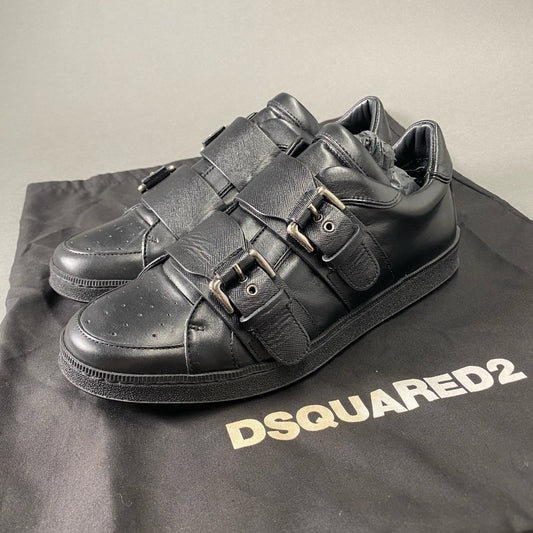 4d4 《美品》 DSQUARED2 ディースクエアード イタリア製 ローカットスニーカー シューズ ベルクロストラップ 39 ブラック レザー MADE IN ITALY