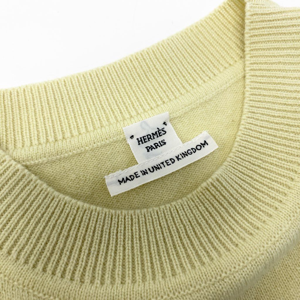 29a9 HERMES エルメス Hリフト クルーネック ニットセーター カシミヤニット フロントロゴ  レディース 女性用 2H2631D1 36 イエロー系 カシミア100％o07t