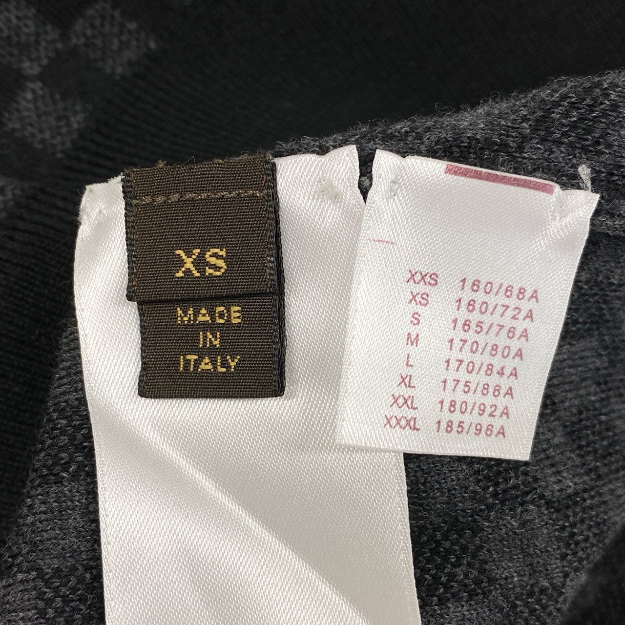 46j3 LOUIS VUITTON ルイヴィトン ダミエ Vネック プルオーバー ニット セーター イタリア製 チェック柄 MRKN11M22 XSサイズ ブラック グレー ウール メンズo07t