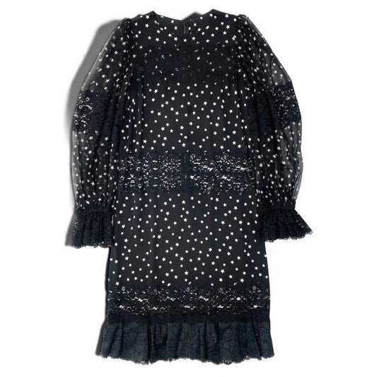 50e8 DOLCE&GABBANA  ドルチェアンドガッバーナ レース切替 スタープリント ワンピース 星柄 シアー ドレスワンピース パフスリーブ サイズ38 ブラック レディース 女性用u02t