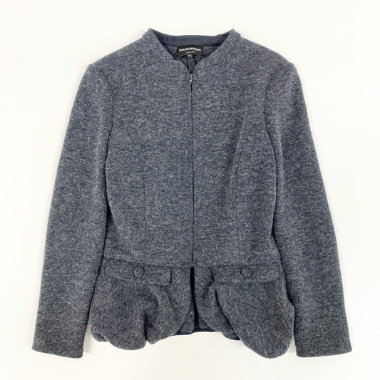 5i12 EMPORIO ARMANI エンポリオアルマーニ ジップアップ ウールジャケット フリルブルゾン 40 グレー レディースu02t