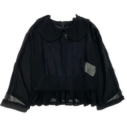 Ag23 COMME des GARCONS AD2018  フリルブラウス 丸襟 シースルー 日本製 XSサイズ ブラック ポリエステル100％ レディース 女性用ta2