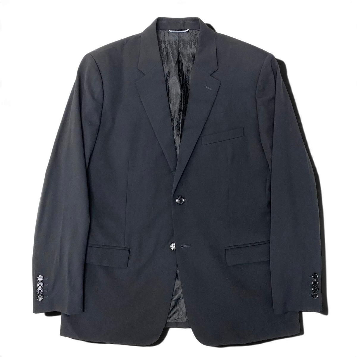 47j16 《極美品》 DIOR HOMME ディオール オム テーラードジャケット シングル 2B 裏地オブリーク柄 サイズ52 ブラック  ウール メンズ 紳士服u02t