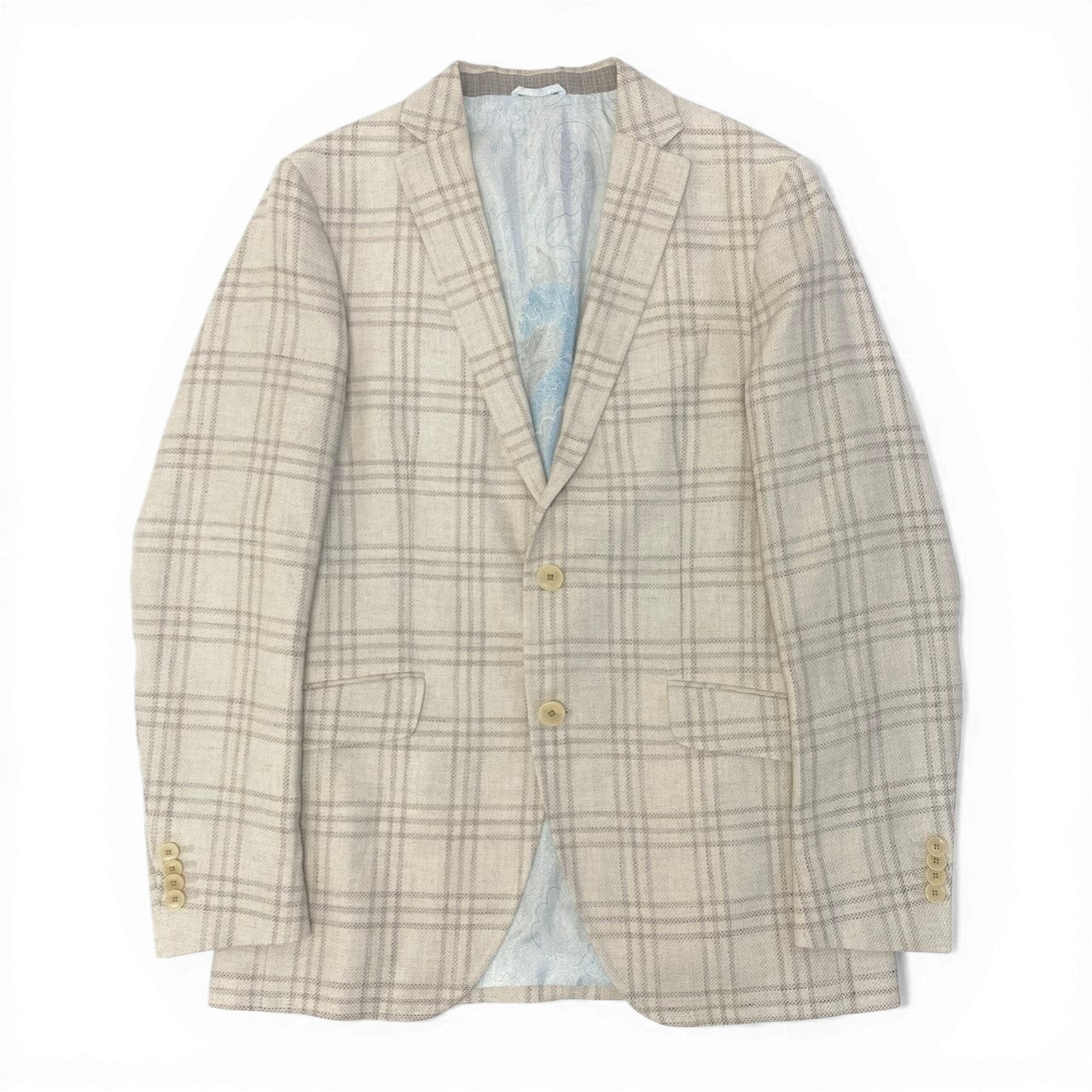 48c18 ETRO エトロ テーラードジャケット チェック柄 裏地ペイズリー柄 イタリア製 コットンリネン混 メンズ 男性用 52 ベージュ系u02t