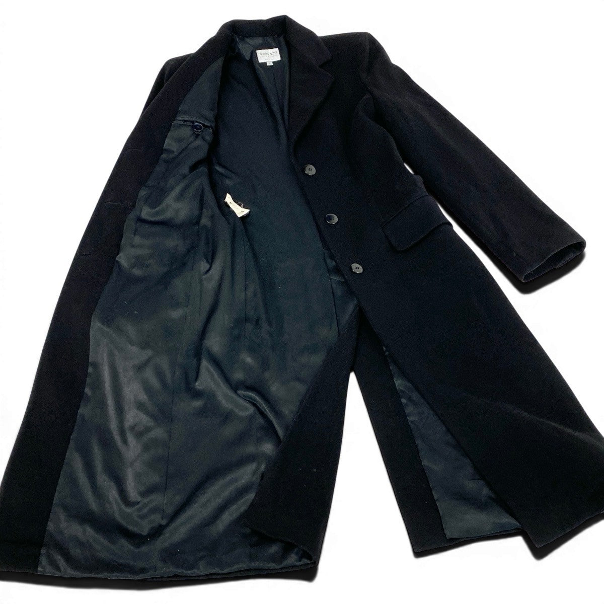 27f3 ARMANI COLLEZIONI アルマーニコレツィオーネ チェスターコート ロングコート サイズ40 イタリア製 ブラック ウール100％ レディース 女性服o07t