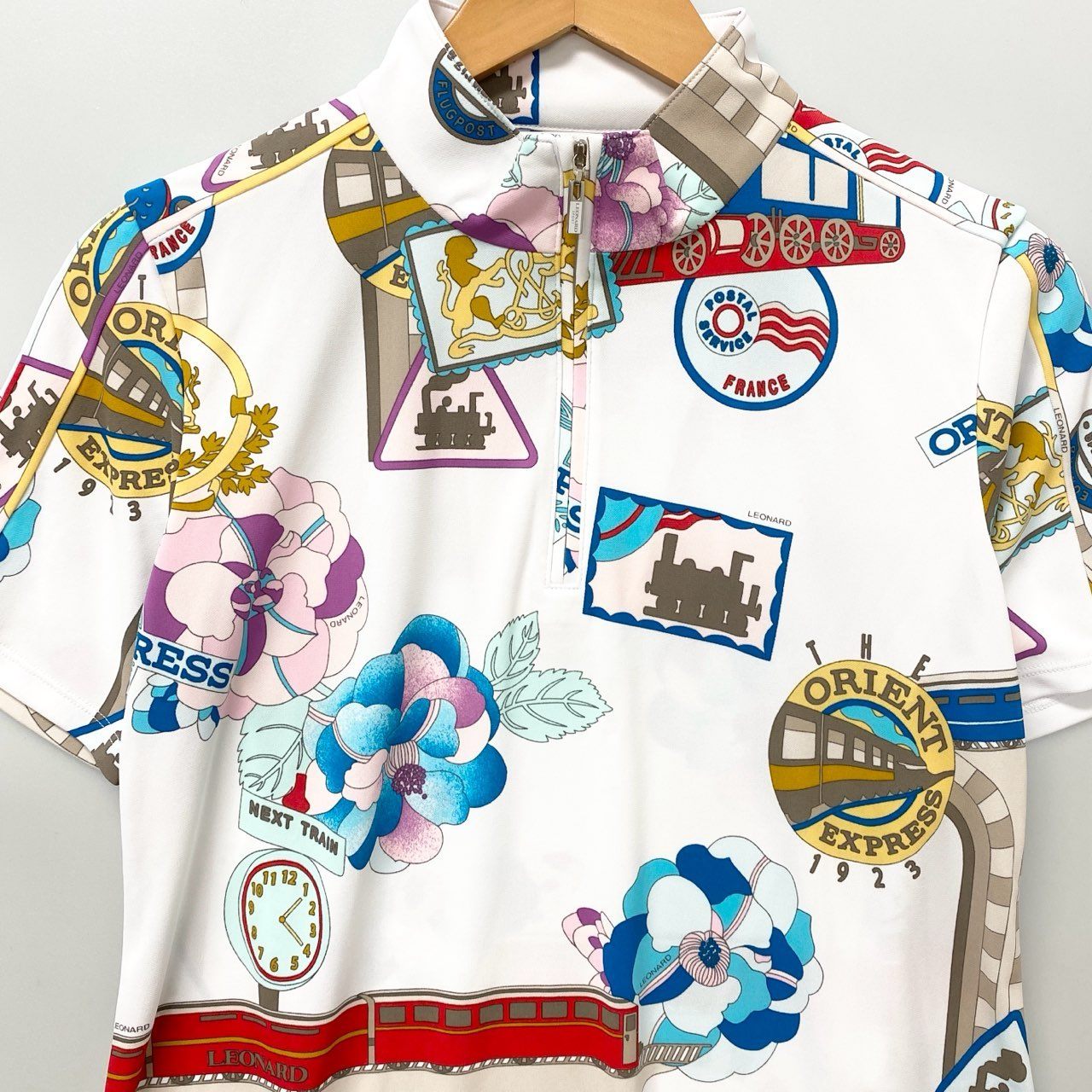 14c20 《美品》 LEONARD レオナール 伸縮ストレッチ 半袖Tシャツ カットソー トップス 40 マルチカラー ポリエステル レディースu02t