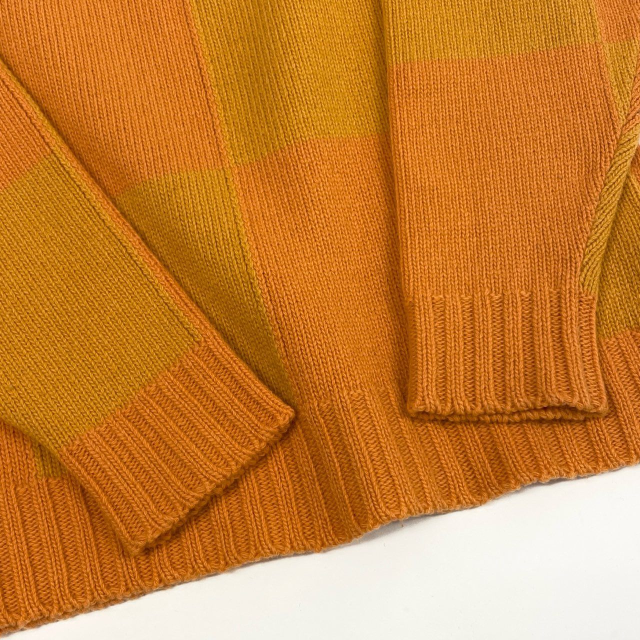 73j28 off White オフホワイト イタリア製 KNITWEAR ロングスリーブ ニットセーター ウールニット チェック柄 M オレンジ 羊毛o07t