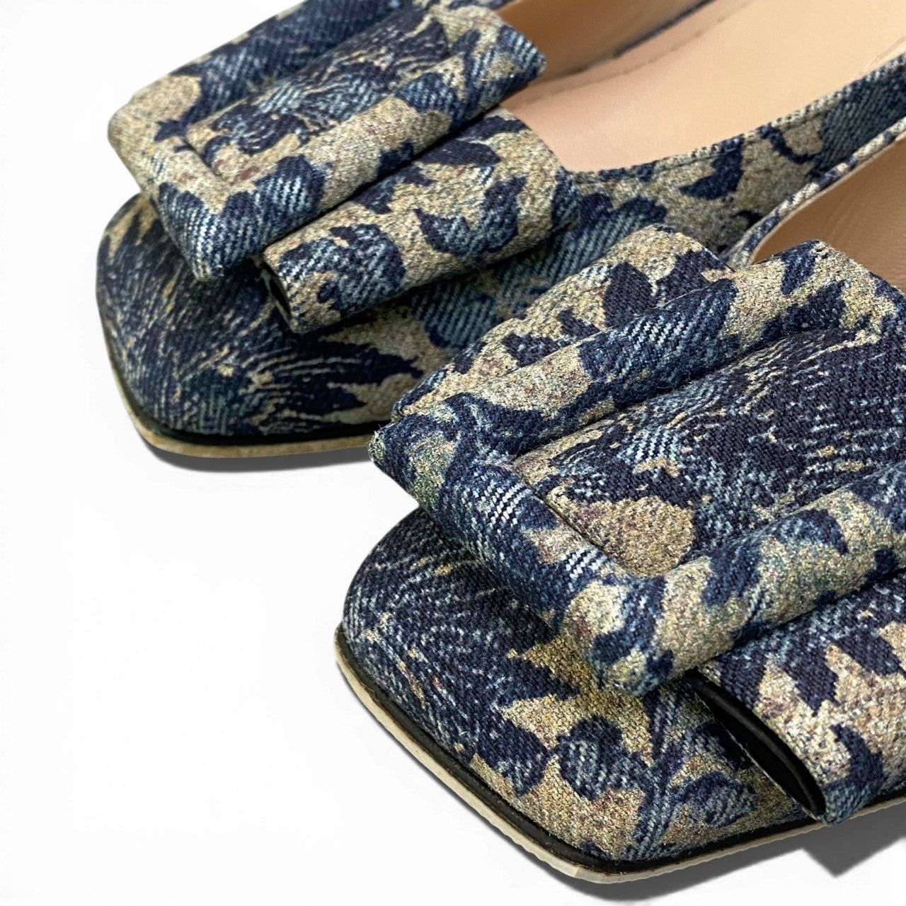 b17 《極美品》 Christian Dior クリスチャンディオール IDYLLE Flower Printed Denim Bellet パンプス シューズ 37.5 ブルー レディースta2