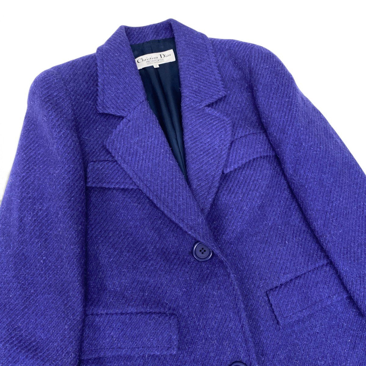 76i2 Christian Dior クリスチャンディオール セットアップスカート ジャケットコート チェスターコート ストライプ柄 刺繍 サイズ9 パープル ウール100％ レディースo07t