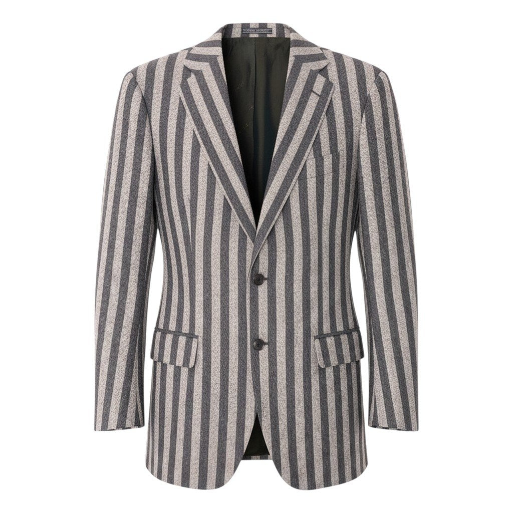 86f16【美品】Salvatore Ferragamo サルバトーレフェラガモ テーラードジャケット ウールジャケット ストライプ イタリア製 50サイズ ブラウン系 ウール100％ メンズ 男性用u02t