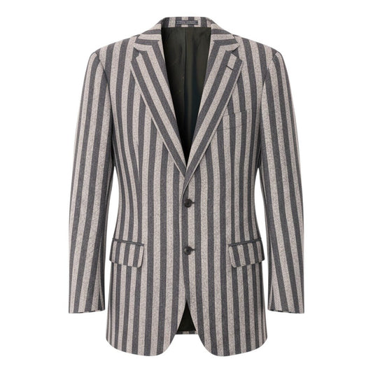 86f16【美品】Salvatore Ferragamo サルバトーレフェラガモ テーラードジャケット ウールジャケット ストライプ イタリア製 50サイズ ブラウン系 ウール100％ メンズ 男性用u02t