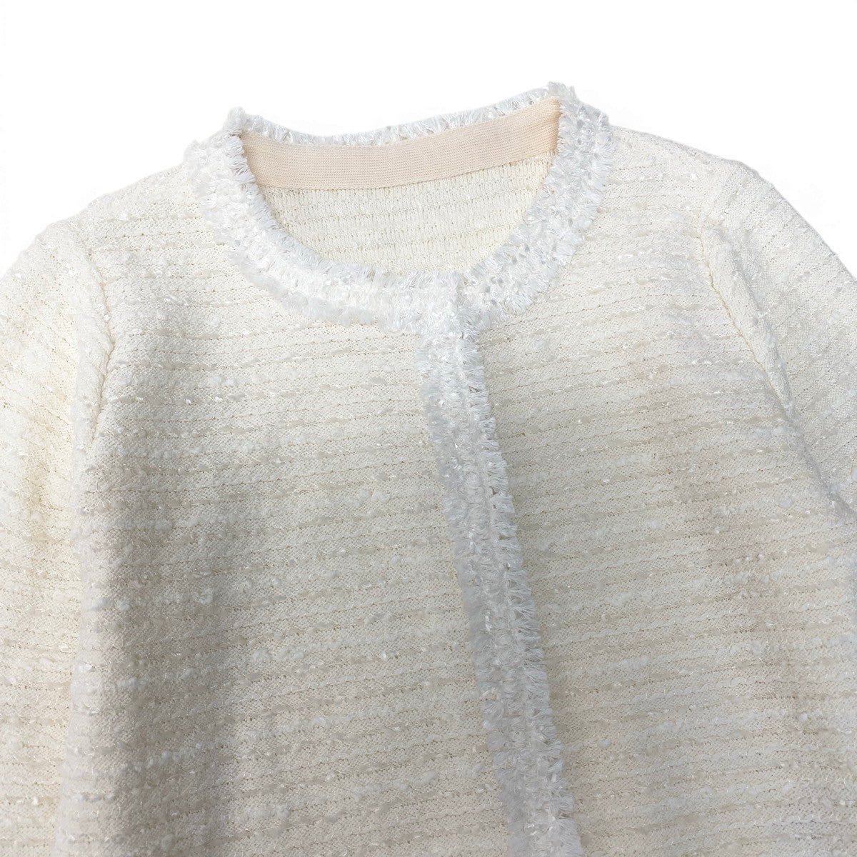 75g23 【未使用タグ付】 FOXEY フォクシー 2024年 Eclair ニットジャケット ツイードニット 44884 KAJOE サイズ38 ホワイト レディースt18r