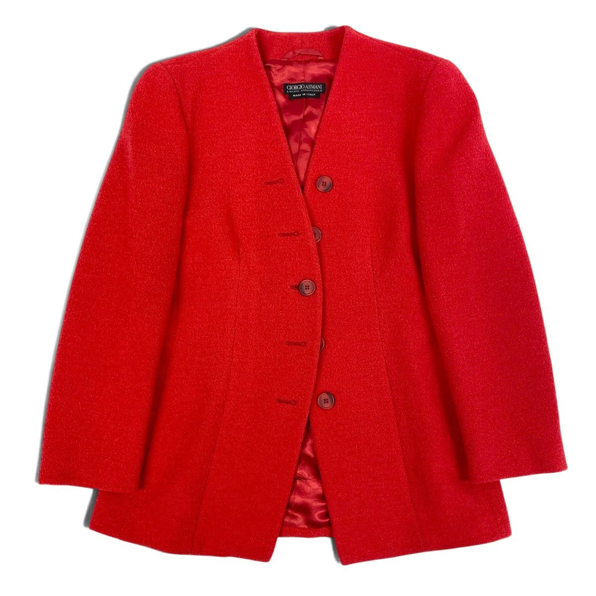 Ei4 【美品】 GIORGIO ARMANI ジョルジオアルマーニ ノーカラー ツイードジャケット  サイズ38 レッド レディースk02i