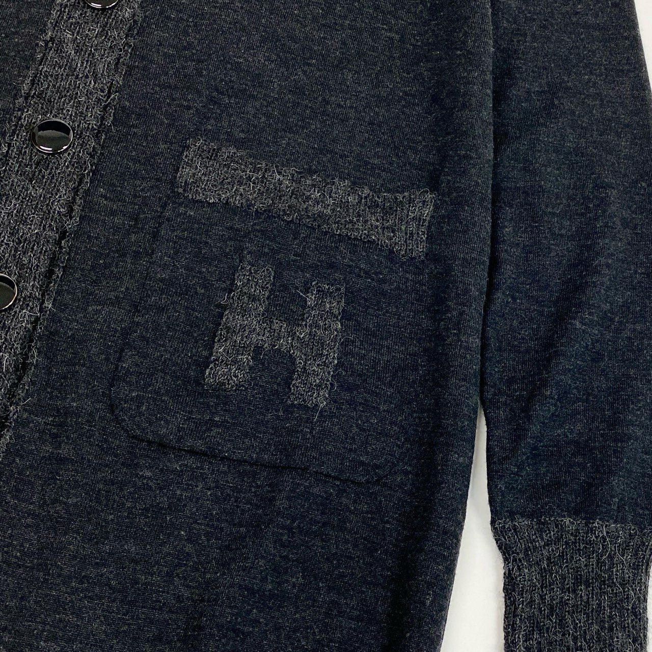 34a27【美品】HERMES エルメス ニットカーディガン ロングカーディガン Vネック Hロゴ イタリア製 38サイズ グレー レディース 女性用o07t