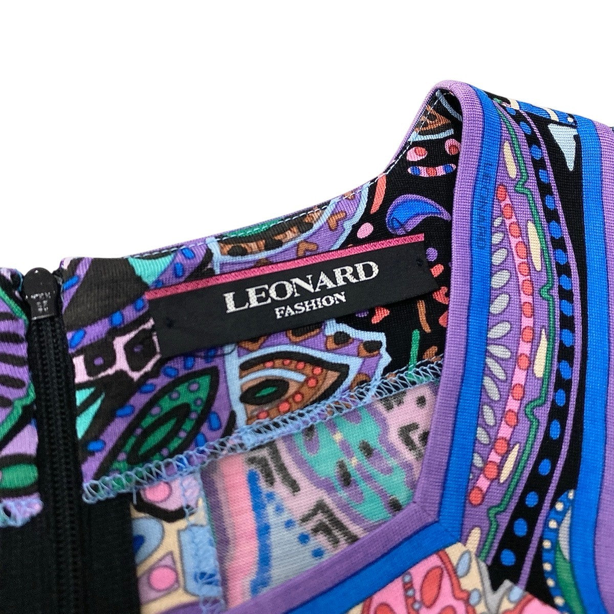 77h18 LEONARD レオナール 長袖ワンピース ロングワンピース 薄手ニット 38 マルチカラー ウールシルクu02t