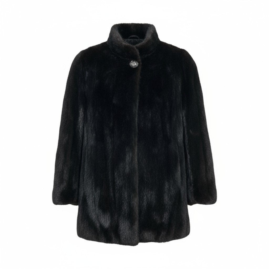 42k14 【美品】 THE INTERNATIONAL COLLECTION インターナショナルコレクション ファーコート 毛皮コート ミンクファー セミロングコート ダークミンク Fサイズ ブラック レディースu02t