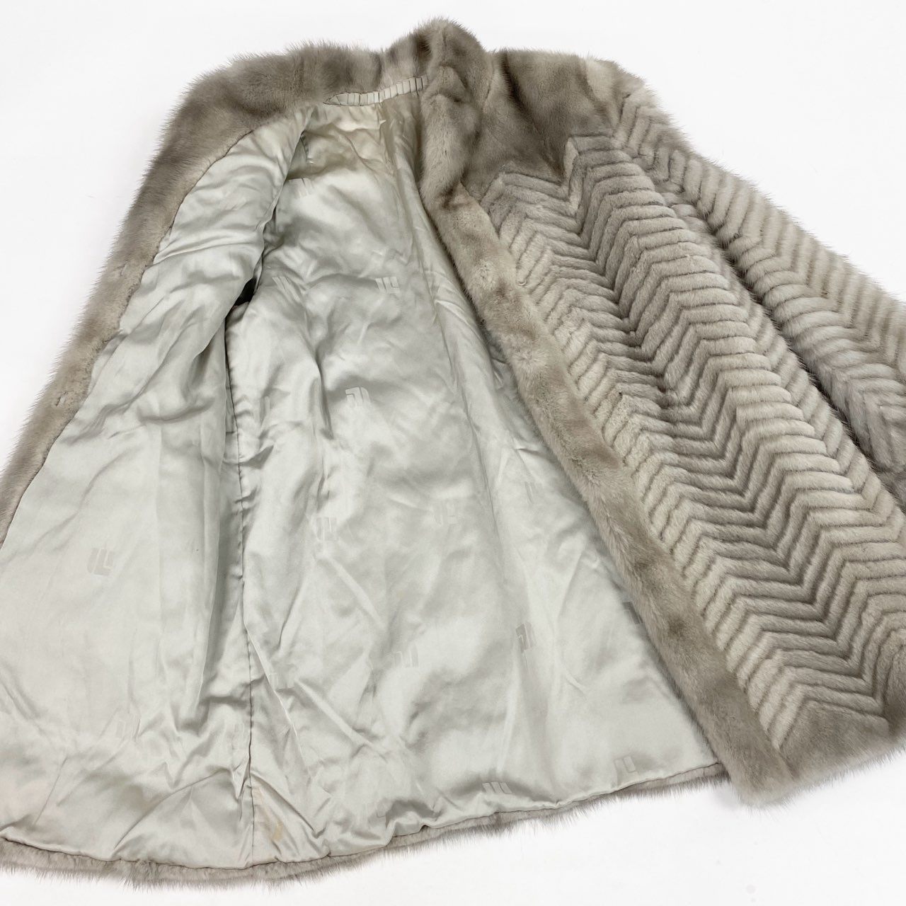 37L10 サファイアミンク ロングコート サイズ11号 シルバーグレー 本毛皮 MINK FUR ポケット有t18r