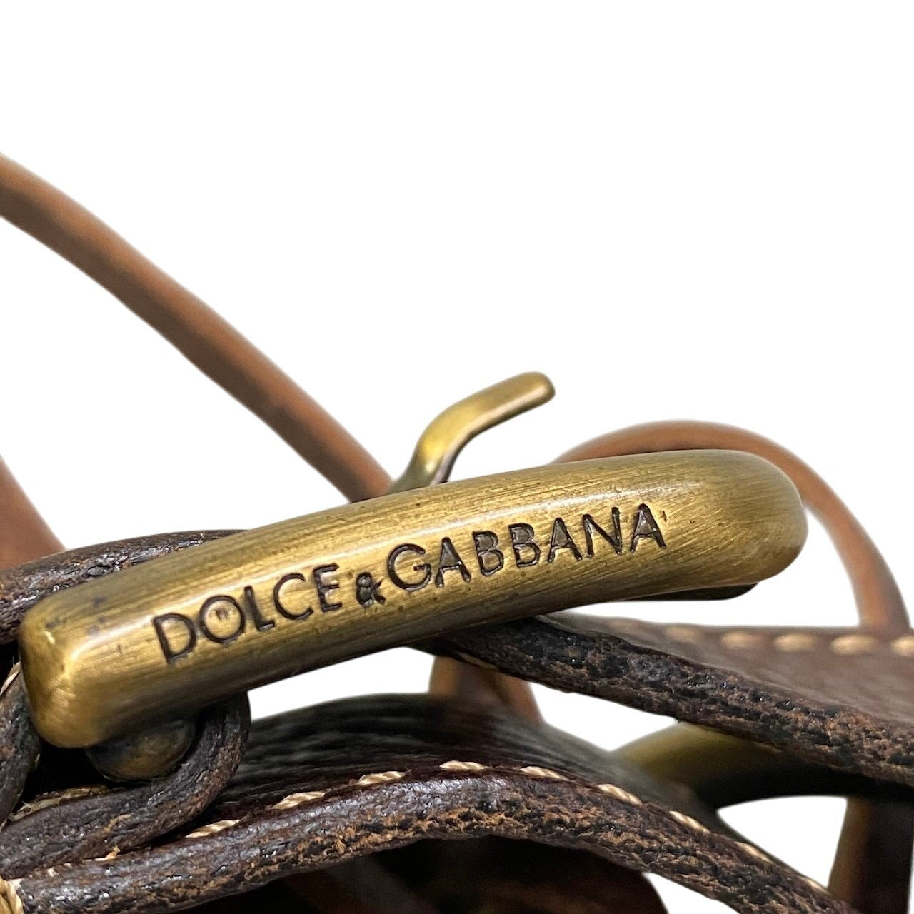 e16 DOLCE&GABBANA ドルチェアンドガッパーナ メッシュベルト フリンジ レザーベルト 40サイズ ブラウン レザー レディース 女性用u02t