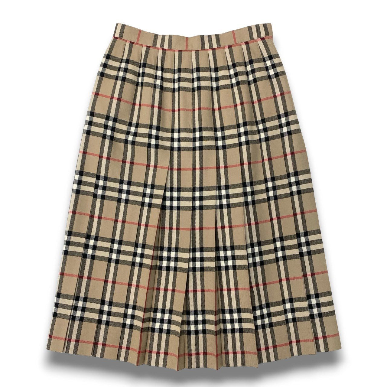 60c6 Vintage Burberrys バーバリーズ ヴィンテージ ノバチェック フレアスカート タックプリーツ 13AR ベージュ系 ウール レディースu02t