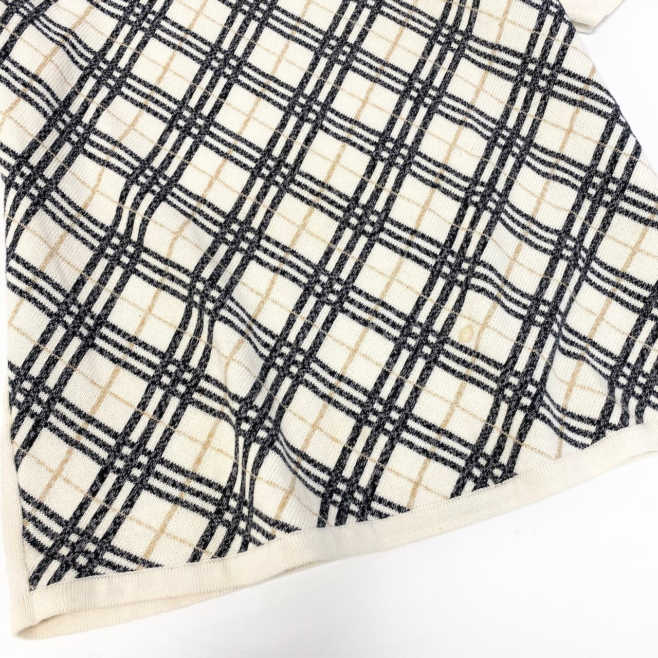 59d28 BURBERRY LONDON バーバリー 半袖 ニットセーター コットンニット チェック柄 サイズ13 アイボリー系 綿100％ レディース 女性用u02t