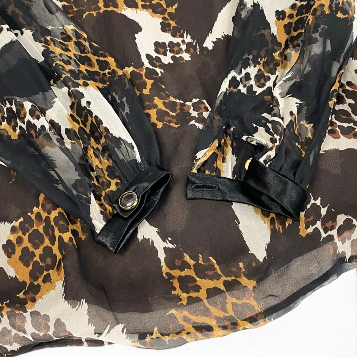 Ej15 Yves Saint Laurent rive gouche イヴサンローラン リヴゴーシュ 1990AW レオパード柄 シアーブラウス トップス 総シルク 34 ブラウン系 シルク100％ レディースo07t