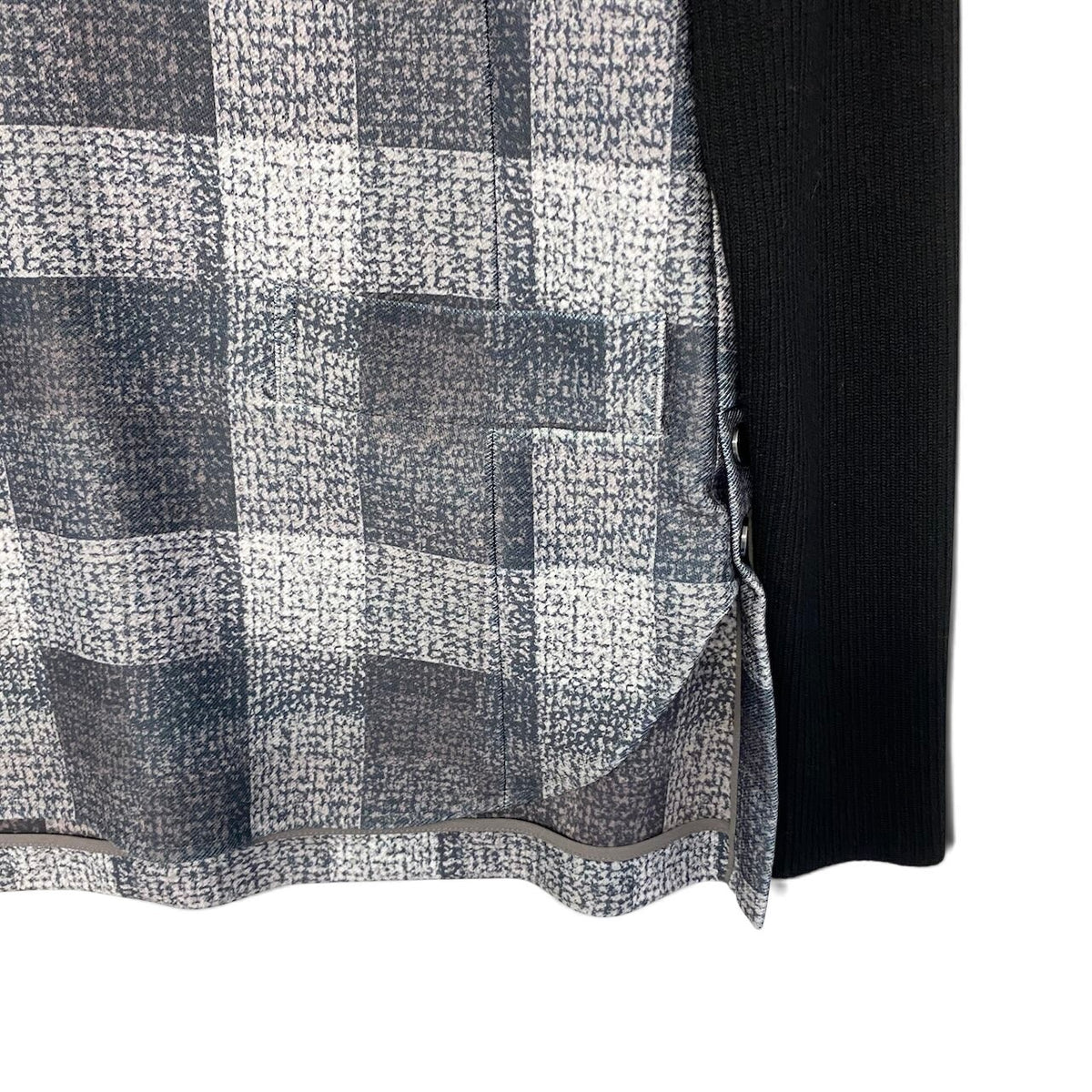 1j22 【美品】FOXEY NEW YORK フォクシーニューヨーク ロングスリーブカットソー 異素材切替 リブニット チェック柄 トップス 38サイズ レディース 女性用u02t