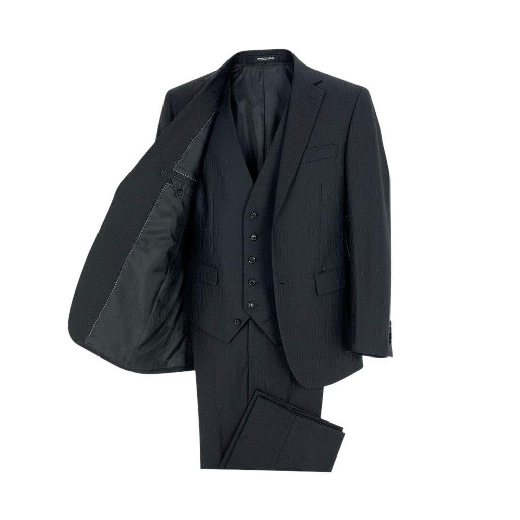 4k7 《美品》 NICOLE Selection ニコルセレクション セットアップスーツ 3ピース スリーピース ストライプ柄 シングル 2B ビジネス フォーマル メンズ 紳士服 52 ブラックo07t