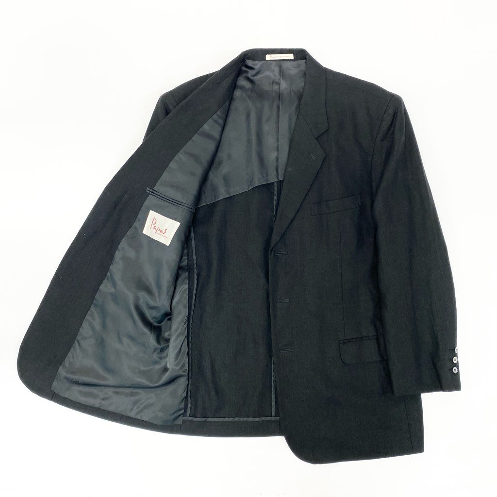81L15 Papas パパス テーラードジャケット サマージャケット M ブラック リネン100 メンズu02t